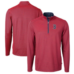 Boston Red Sox Cutter & Buck Virtue Eco Pique Micro Stripe Big & Tall Recycled Quarter-Zip Pullover Top - Red/Navy Pullover