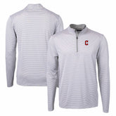 Cleveland Guardians Cutter & Buck Virtue Eco Pique Micro Stripe Big & Tall Recycled Quarter-Zip Pullover Top - Gray/White Pullover
