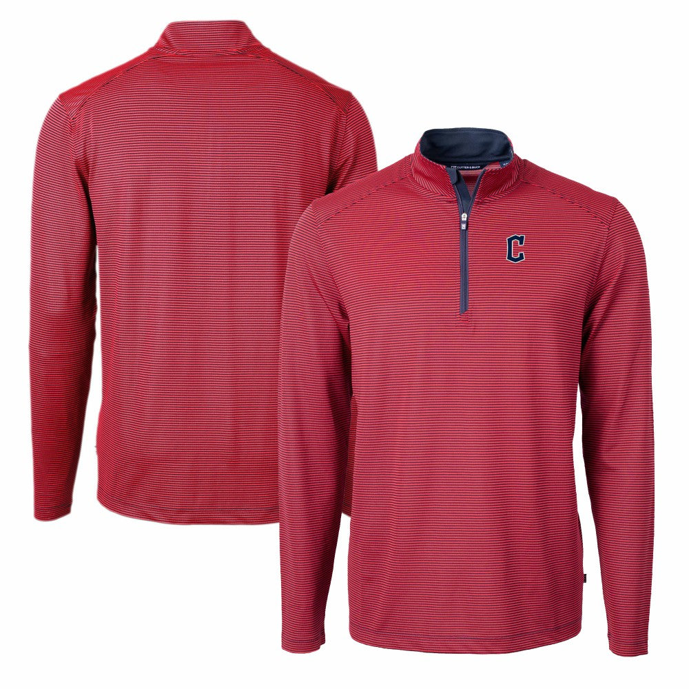 Cleveland Guardians Cutter & Buck Virtue Eco Pique Micro Stripe Big & Tall Recycled Quarter-Zip Pullover Top - Red/Navy Pullover