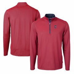 Cleveland Guardians Cutter & Buck Virtue Eco Pique Micro Stripe Big & Tall Recycled Quarter-Zip Pullover Top - Red/Navy Pullover