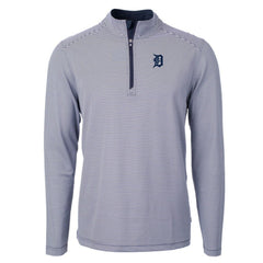 Detroit Tigers Cutter & Buck Virtue Eco Pique Micro Stripe Big & Tall Recycled Quarter-Zip Pullover Top - Navy/White Pullover