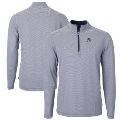New York Yankees Cutter & Buck Virtue Eco Pique Micro Stripe Big & Tall Recycled Quarter-Zip Pullover Top - Navy/White Pullover