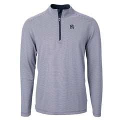 New York Yankees Cutter & Buck Virtue Eco Pique Micro Stripe Big & Tall Recycled Quarter-Zip Pullover Top - Navy/White Pullover