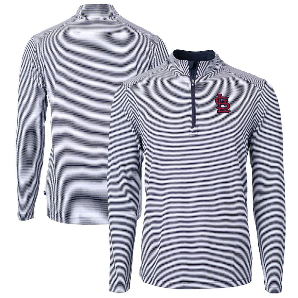 St. Louis Cardinals Cutter & Buck Virtue Eco Pique Micro Stripe Big & Tall Recycled Quarter-Zip Pullover Top - Navy/White Pullover