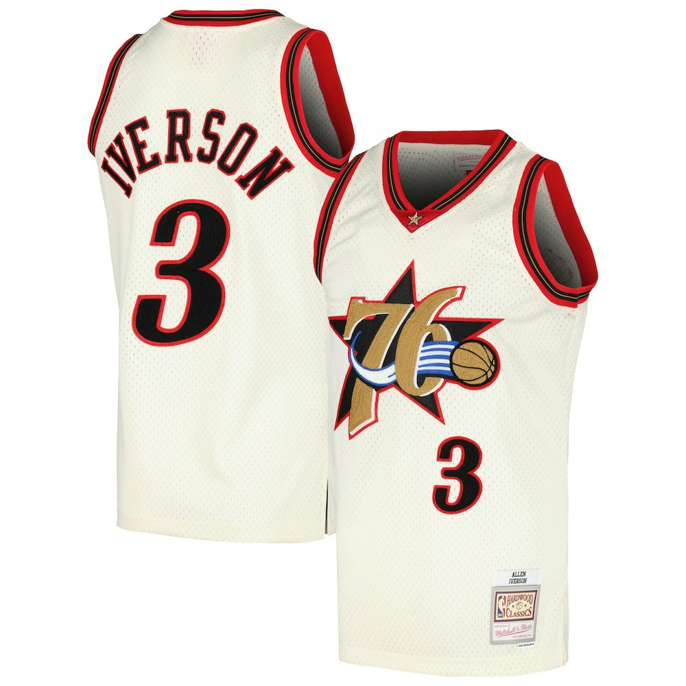 Allen Iverson Philadelphia 76ers Chainstitch Swingman Jersey Cream - Mitchell & Ness outlet