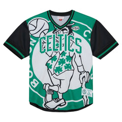 Boston Celtics Jumbotron 3.0 Mesh V-Neck T-Shirt Kelly Green - Mitchell & Ness