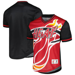 Miami Heat Jumbotron 3.0 Mesh V-Neck T-Shirt Red - Mitchell & Ness