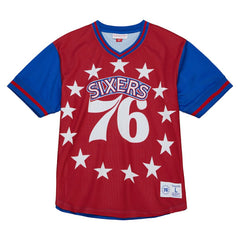 Philadelphia 76ers Jumbotron 3.0 Mesh V-Neck T-Shirt Red - Mitchell & Ness