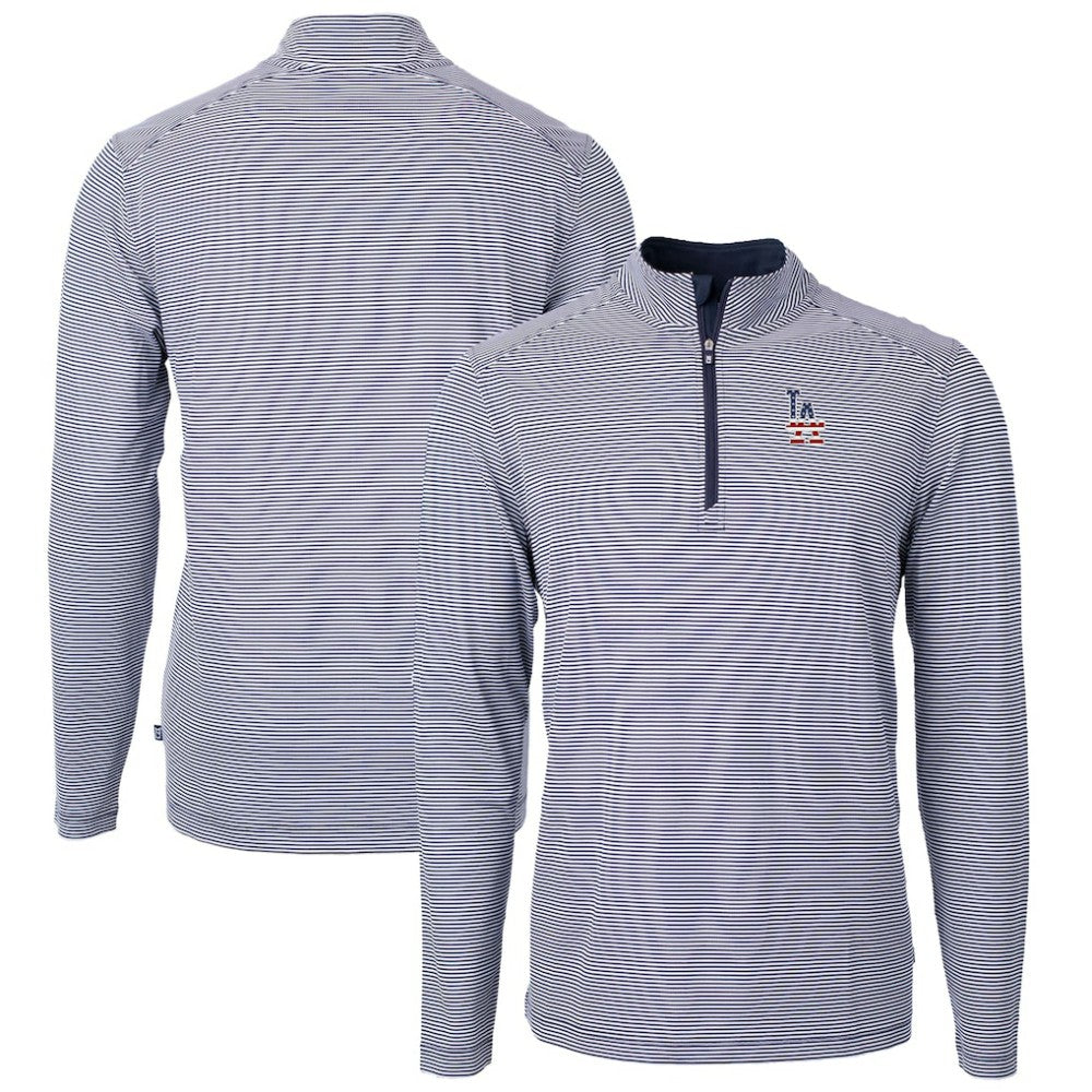 Los Angeles Dodgers Cutter & Buck Americana Logo Big & Tall Virtue Eco Pique Recycled Quarter-Zip Pullover Top - Navy Pullover
