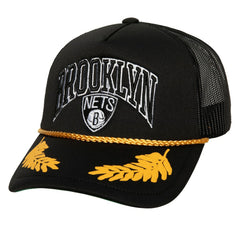 Brooklyn Nets Hardwood Classics Gold Leaf Mesh Trucker Snapback Hat Black - Mitchell & Ness