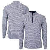Atlanta Braves Cutter & Buck Americana Logo Virtue Eco Pique Stripe Recycled Quarter-Zip Pullover Top - Navy Pullover