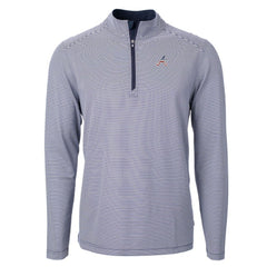 Atlanta Braves Cutter & Buck Americana Logo Virtue Eco Pique Stripe Recycled Quarter-Zip Pullover Top - Navy Pullover