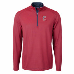 Cleveland Guardians Cutter & Buck Americana Logo Virtue Eco Pique Stripe Recycled Quarter-Zip Pullover Top - Red Pullover