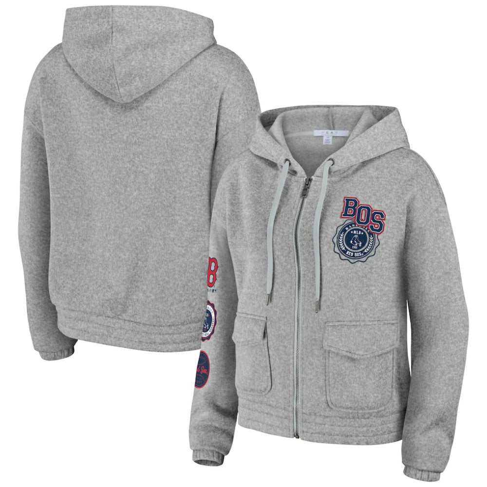 Boston Red Sox WEAR by Erin Andrews Women's Full-Zip Hoodie - Gray Hoodies