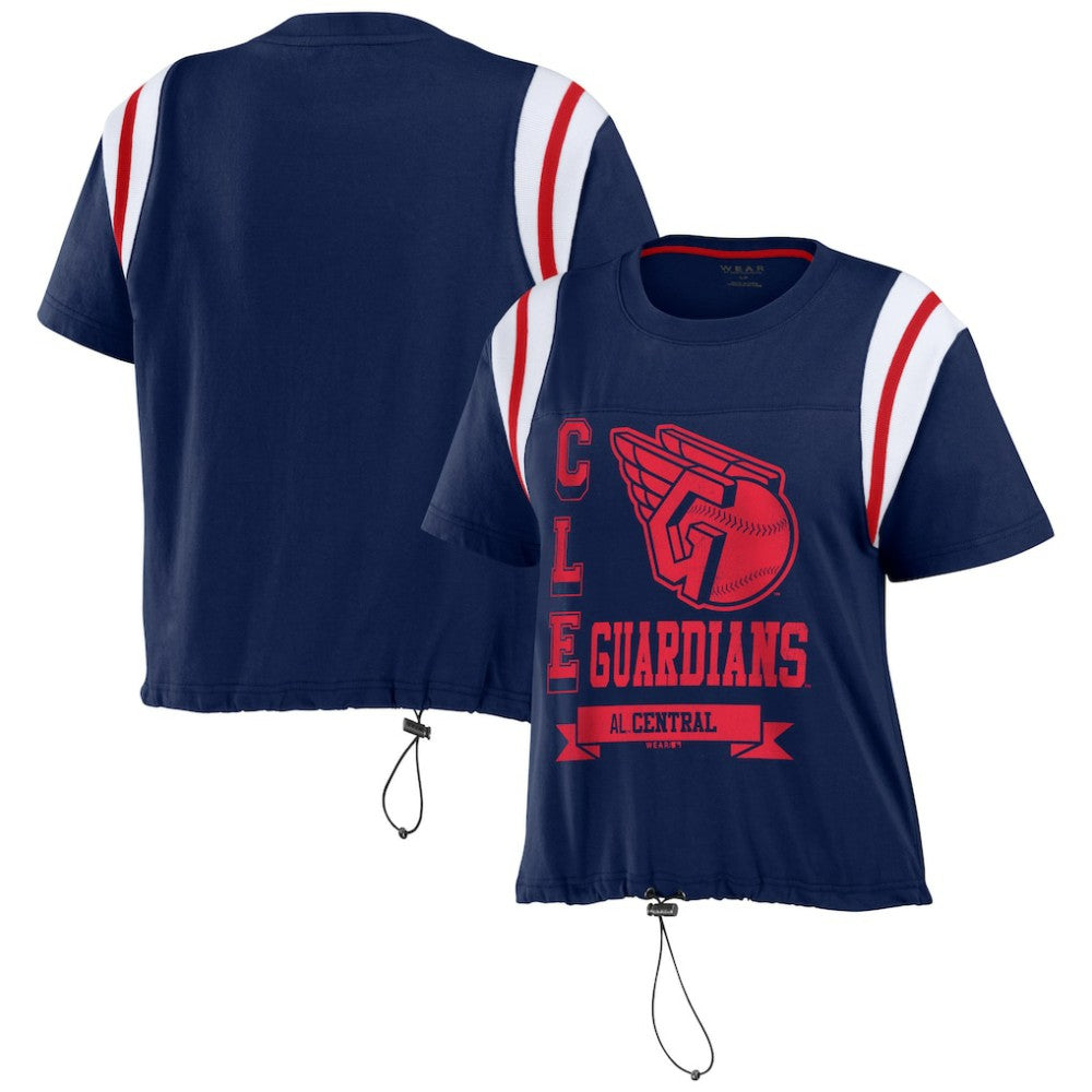 Cleveland Guardians WEAR by Erin Andrews Women's Cinched Colorblock T-Shirt - Navy T-shirts
