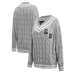 Green Bay Packers Pro Standard Women's Prep V-Neck Pullover Sweater - Heather Gray Pullover