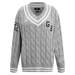Green Bay Packers Pro Standard Women's Prep V-Neck Pullover Sweater - Heather Gray Pullover