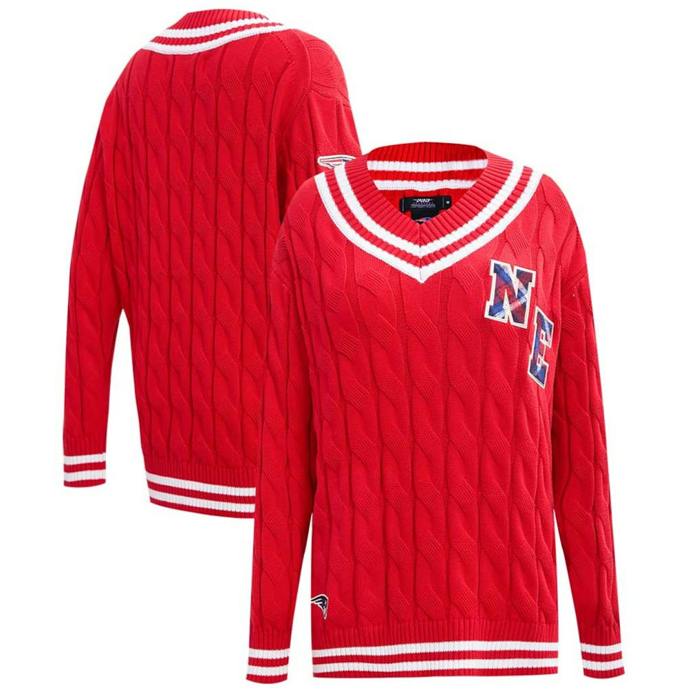New England Patriots Pro Standard Women's Prep V-Neck Pullover Sweater - Red Pullover