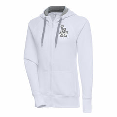 Los Angeles Dodgers Antigua Women's Brushed Metallic Victory Full-Zip Hoodie - White Hoodies