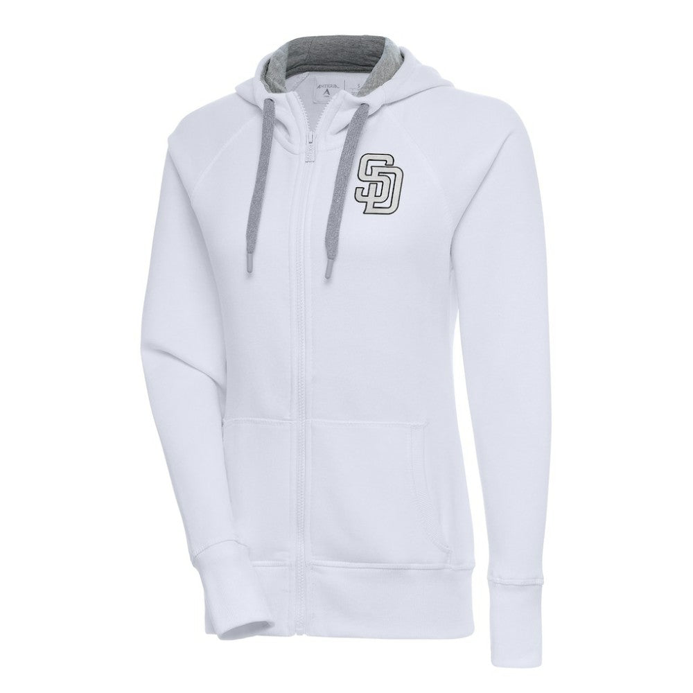 San Diego Padres Antigua Women's Brushed Metallic Victory Full-Zip Hoodie - White Hoodies