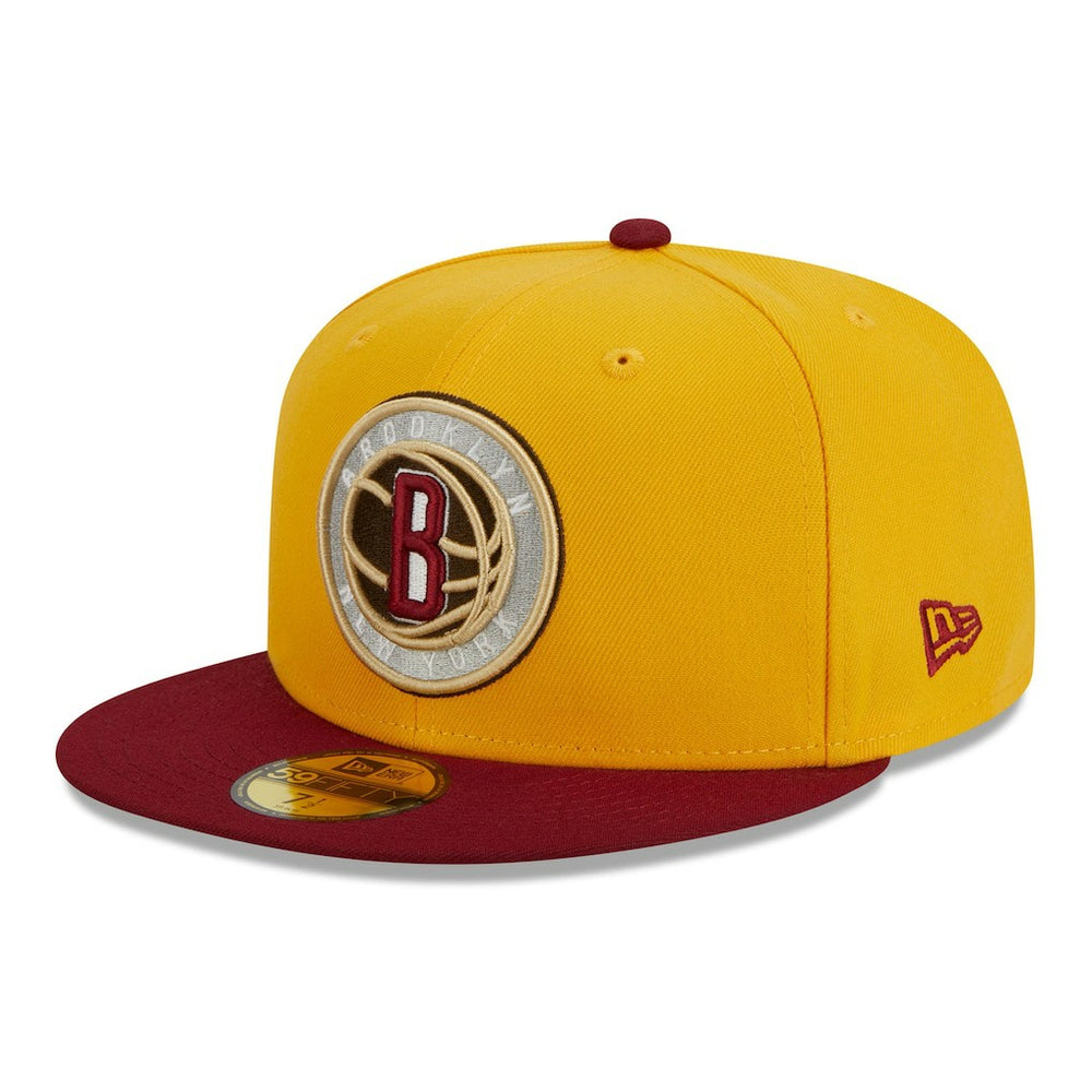 Brooklyn Nets Fall Leaves 2-Tone 59FIFTY Fitted Hat Yellow/Red - New Era