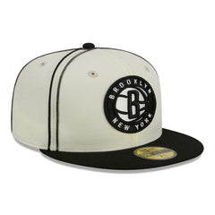 Brooklyn Nets Piping 2-Tone 59FIFTY Fitted Hat Cream/Black - New Era