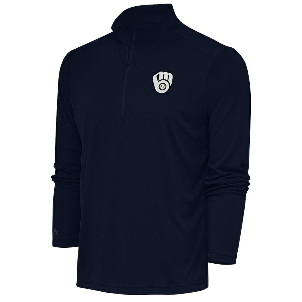Milwaukee Brewers Antigua Metallic Tribute Quarter-Zip Top - Navy Tops