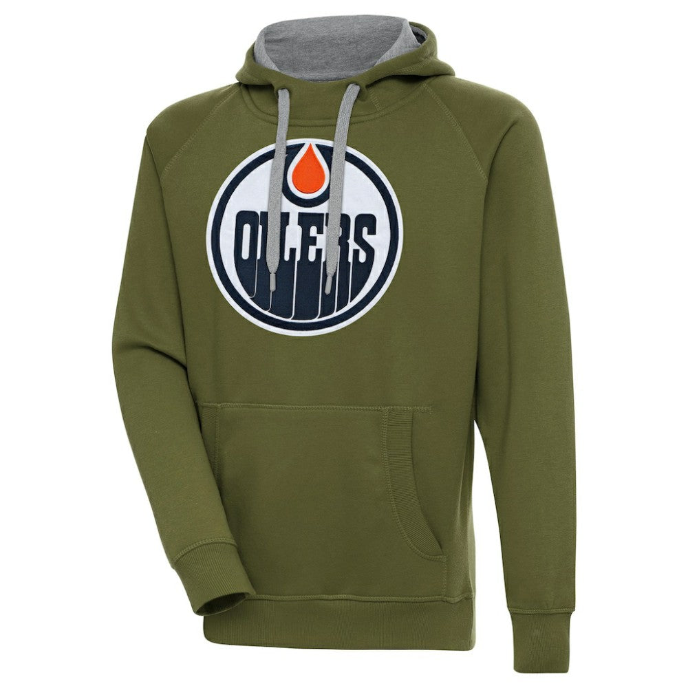 Edmonton Oilers Antigua Victory Pullover Hoodie - Olive | US 200069224
