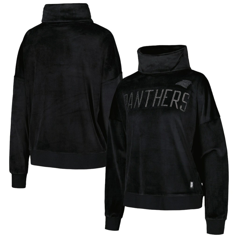 Carolina Panthers DKNY Sport Women's Deliliah Rhinestone Funnel Neck Pullover Sweatshirt - Black Pullover