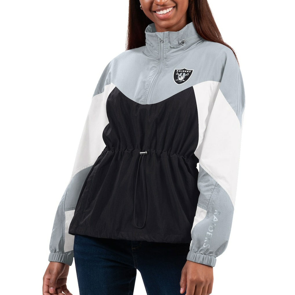 Las Vegas Raiders G-III 4Her by Carl Banks Women's Tie Breaker Lightweight Quarter-Zip Jacket - Black/Silver Jackets