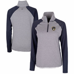 Milwaukee Brewers Cutter & Buck Women's DryTec Forge Tonal Stripe Half-Zip Top - Navy Tops