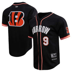 Joe Burrow Cincinnati Bengals Pro Standard Mesh Baseball Button-Up T-Shirt - Black T-shirts