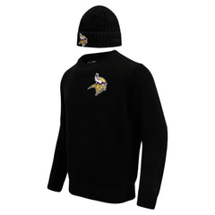 Minnesota Vikings Pro Standard Crewneck Pullover Sweater & Cuffed Knit Hat Box Gift Set - Black Hats
