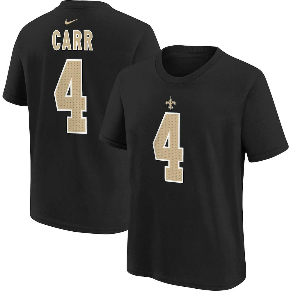 Derek Carr New Orleans Saints Youth Player Name & Number T-Shirt - Black T-shirts