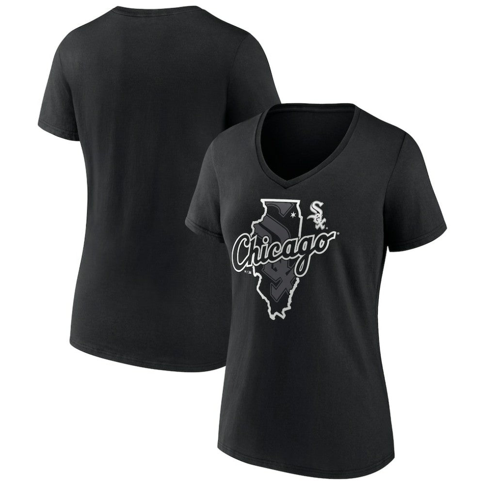 Chicago White Sox Women's Hometown Sox State V-Neck T-Shirt - Black T-shirts