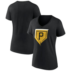 Pittsburgh Pirates Women's Hometown Steel Plate V-Neck T-Shirt - Black T-shirts