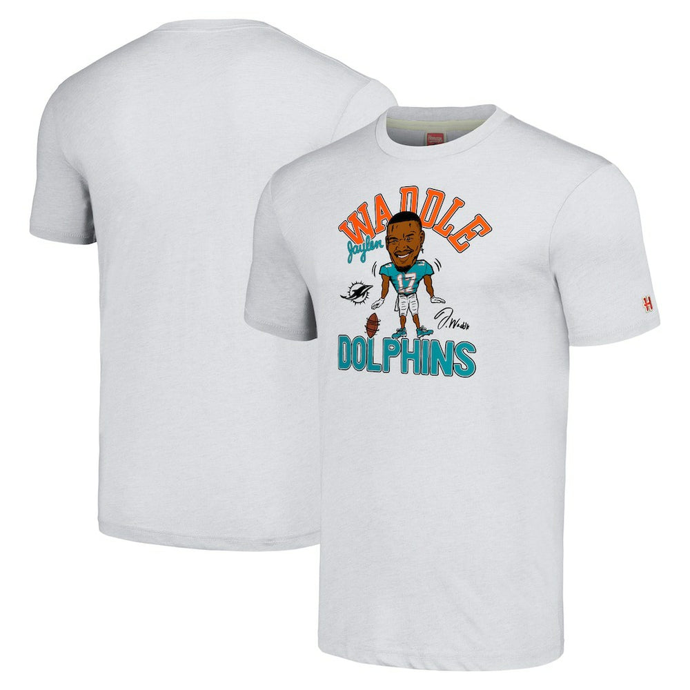 Jaylen Waddle Miami Dolphins Homage Unisex Caricature Player Tri-Blend T-Shirt - Anthracite T-shirts