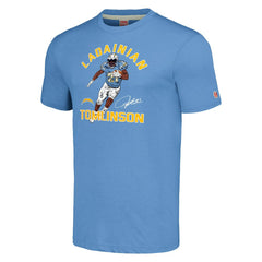 LaDainian Tomlinson Los Angeles Chargers Homage Unisex Unisex Caricature Retired Player Tri-Blend T-Shirt - Powder Blue T-shirts