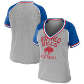 Buffalo Bills WEAR by Erin Andrews Women's Cropped Raglan Throwback V-Neck T-Shirt - Heather Gray T-shirts