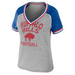 Buffalo Bills WEAR by Erin Andrews Women's Cropped Raglan Throwback V-Neck T-Shirt - Heather Gray T-shirts