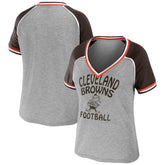 Cleveland Browns WEAR by Erin Andrews Women's Cropped Raglan Throwback V-Neck T-Shirt - Heather Gray T-shirts