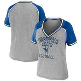 Indianapolis Colts WEAR by Erin Andrews Women's Cropped Raglan Throwback V-Neck T-Shirt - Heather Gray T-shirts