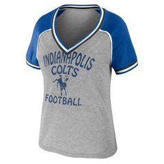Indianapolis Colts WEAR by Erin Andrews Women's Cropped Raglan Throwback V-Neck T-Shirt - Heather Gray T-shirts