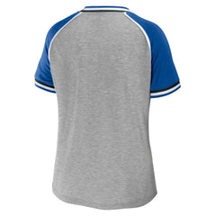 Indianapolis Colts WEAR by Erin Andrews Women's Cropped Raglan Throwback V-Neck T-Shirt - Heather Gray T-shirts