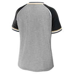 New Orleans Saints WEAR by Erin Andrews Women's Cropped Raglan Throwback V-Neck T-Shirt - Heather Gray T-shirts