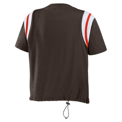 Cleveland Browns WEAR by Erin Andrews Women's Cinched Colorblock T-Shirt - Brown T-shirts
