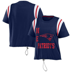 New England Patriots WEAR by Erin Andrews Women's Cinched Colorblock T-Shirt - Navy T-shirts