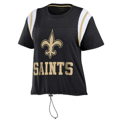 New Orleans Saints WEAR by Erin Andrews Women's Cinched Colorblock T-Shirt - Black T-shirts