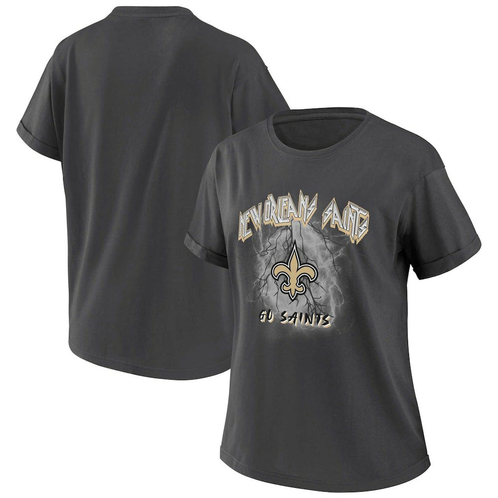 New Orleans Saints WEAR by Erin Andrews Women's Boyfriend T-Shirt - Charcoal T-shirts
