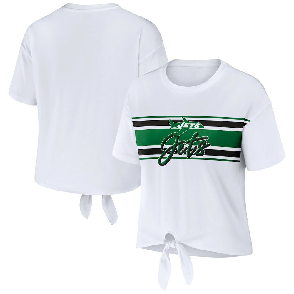 New York Jets WEAR by Erin Andrews Women's Front Tie Retro T-Shirt - White T-shirts